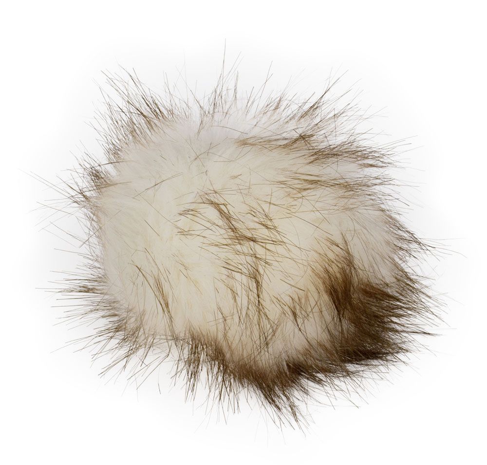 Fell Pompon mit Druckknopf beige