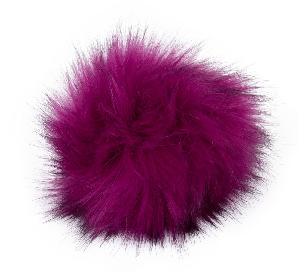 Fell Pompon mit Druckknopf magenta