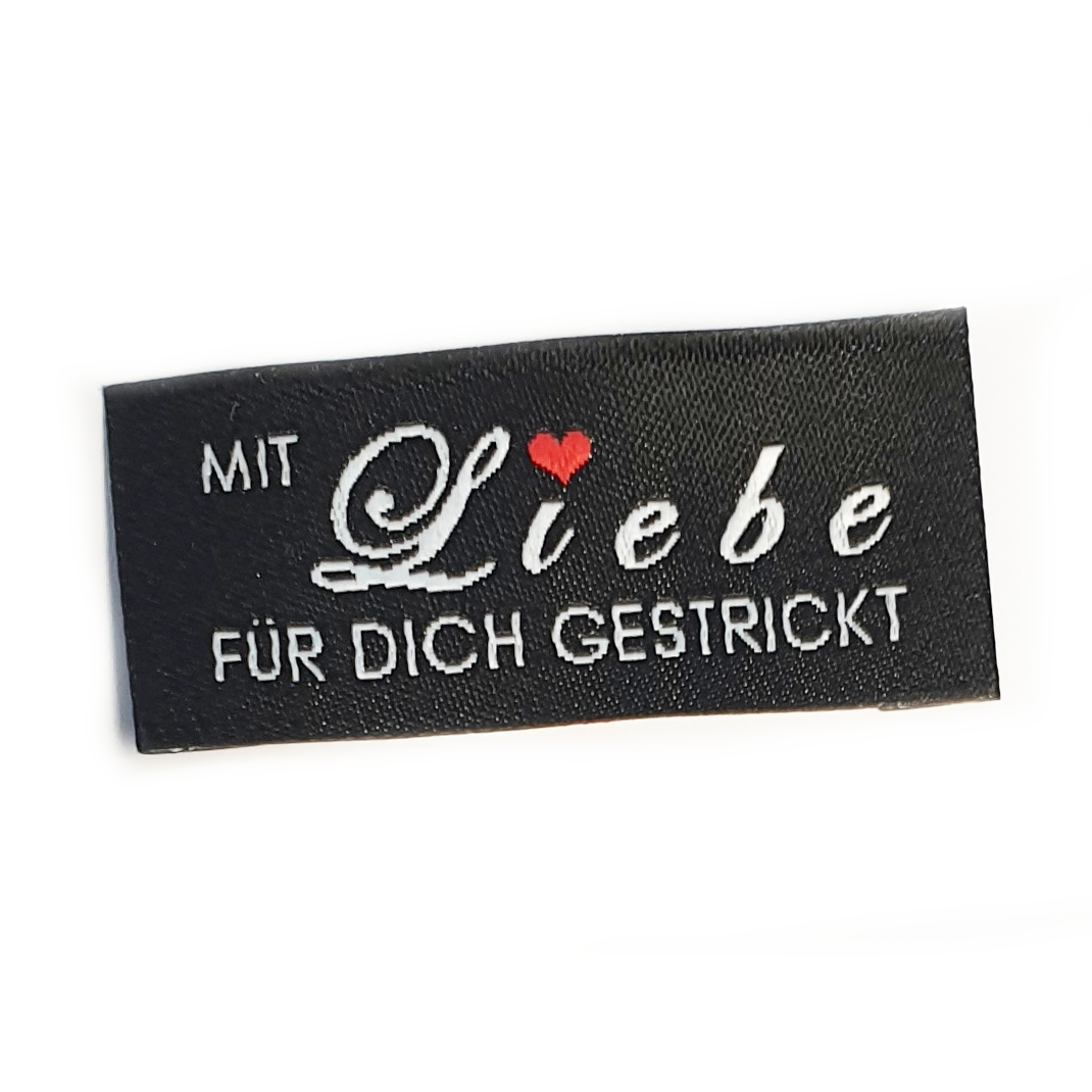 Stofflabel zum Annähen mit Liebe - schwarz