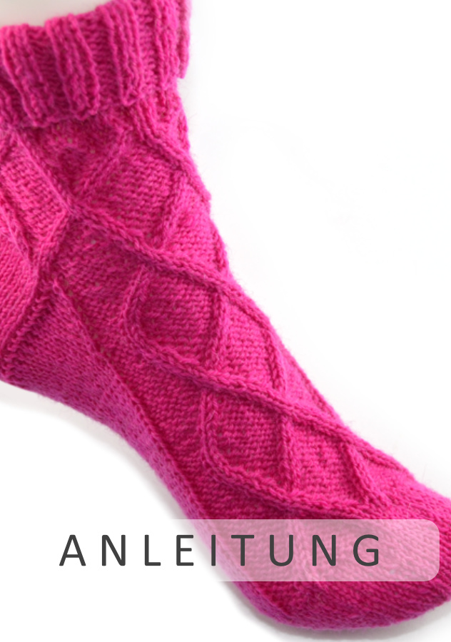 Socke mit Rautemuster | Einzelanleitung + Wolle OPAL uni - 4-fach Sockenwolle 5194 - pink | Stricken | Claudine