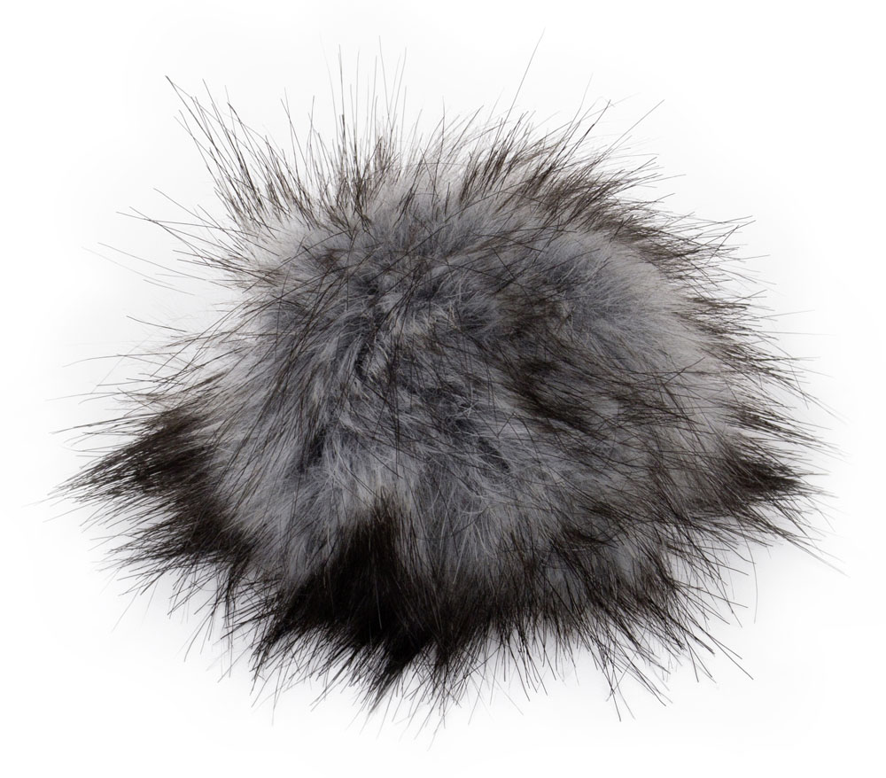 Fell Pompon mit Druckknopf grey