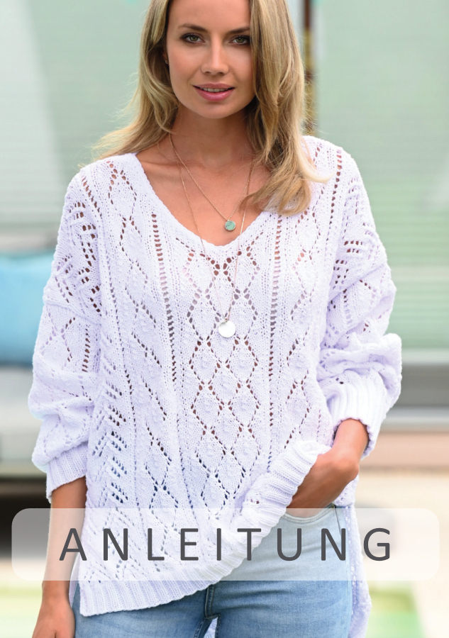 V-Pullover mit Ajourstreifen | Einzelanleitung + Wolle Supersoft Linie 107  | Stricken | ONline