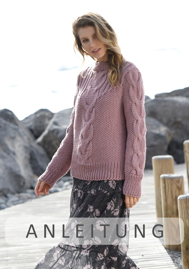 Pullover mit Zopf | Einzelanleitung + Wolle Montego Linie 55  | Stricken | ONline